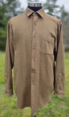 Vintage Polo Ralph Lauren PRATT Shirt 100% Wool Herringbone Mens XL Button Up OG